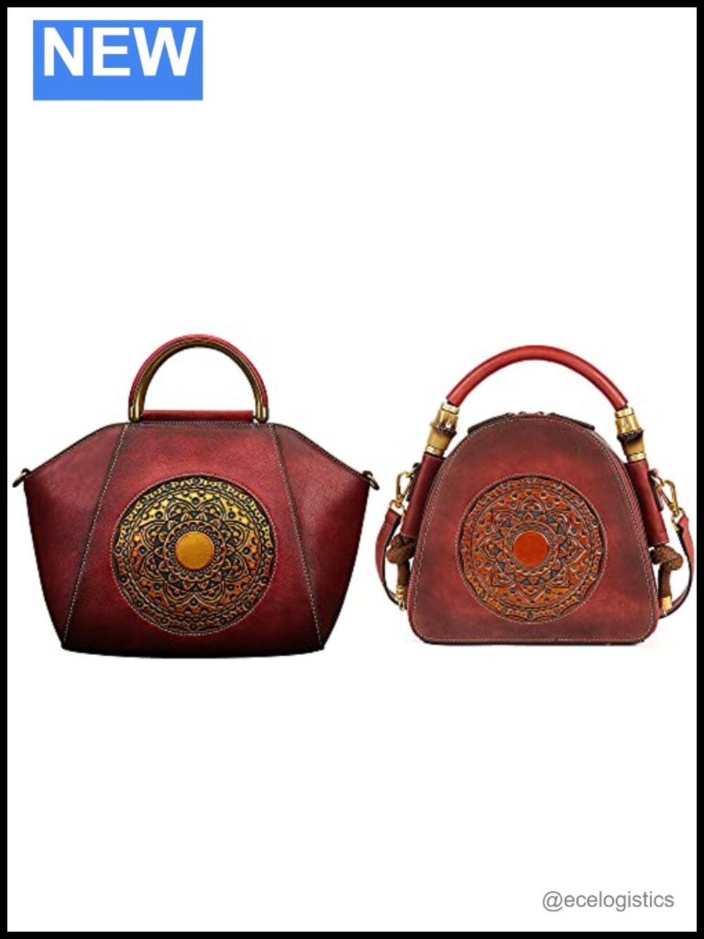 Vintage Leather Satchel Handbag Embossed Totem Purse Boho Hippie Bag